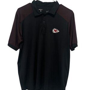Men’s KC Chiefs Antigua Black Polo Shirt with Logo.  Size M